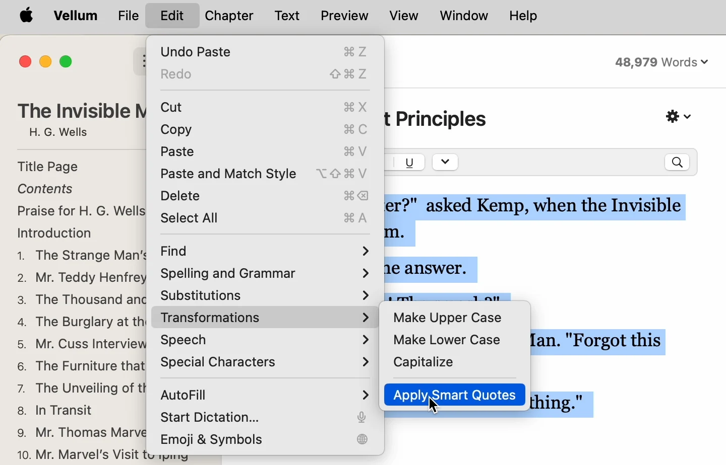 vellum editor interface